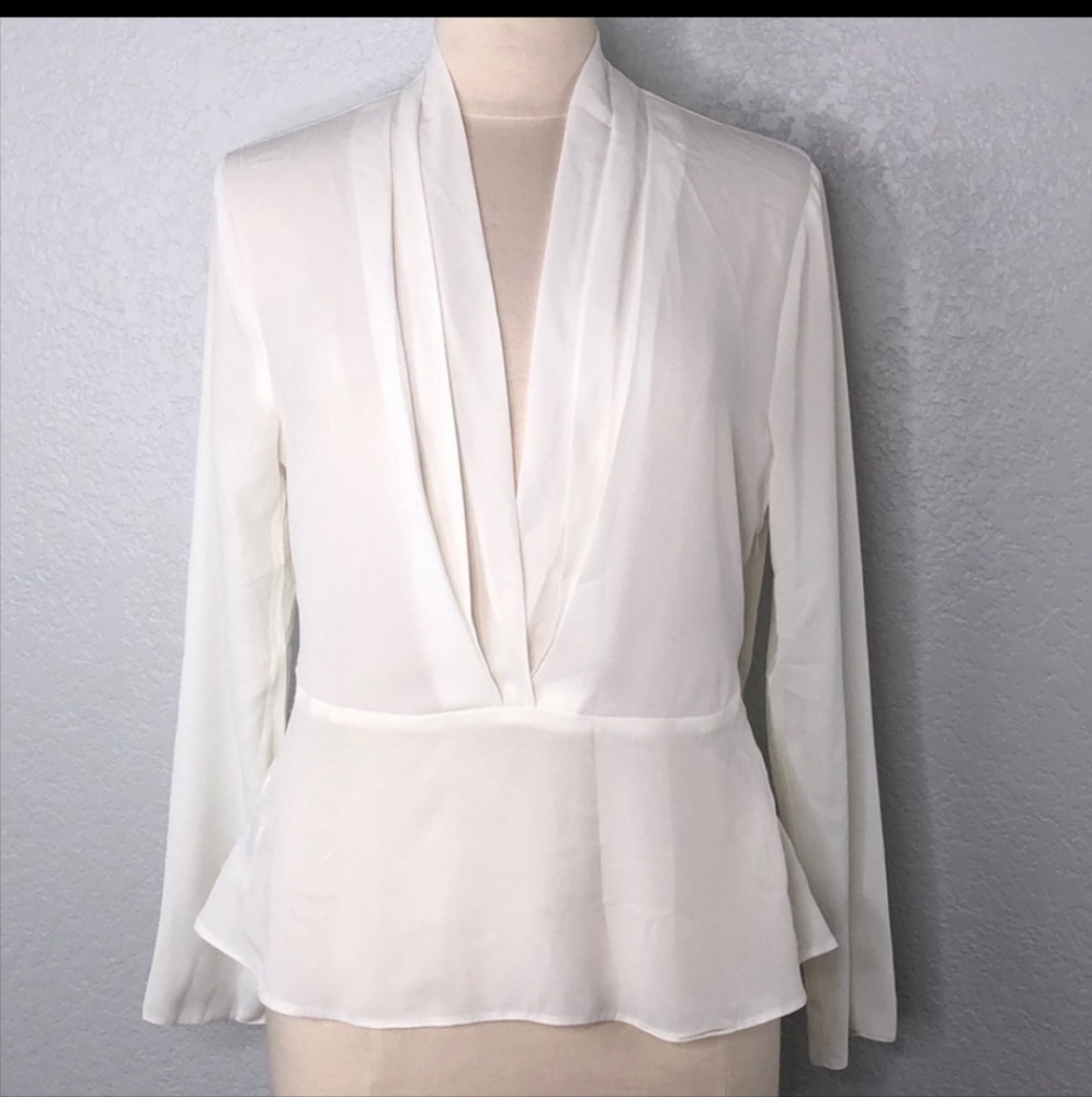 ASOS Off White Longsleeve Deep V Peplum Top 8